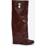 Boto Women's Platform Boots with Strap and Silver Detail Eco Leather Brown Korivelle | Shoptok.si