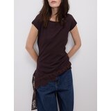 Reserved Čipkana obrubljena bluza - tamnosmeđe Cijene