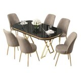 Hanah home Set Trpezarijski sto i 6 stolica Lai, bež-crna | Eponuda.ba