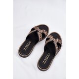 Zazoo Leather Flat Slippers With Leopard Print | Shoptok.si