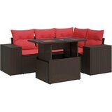 vidaXL Vrtna sedežna garnitura z blazinami 5-delna rjav ratan/akacija | Shoptok.si