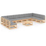 The Living Store Vrtna sedežna garnitura 11-delna z blazinami trdna borovina - Vrtna Sedežna Garnitura, (21459997) | Shoptok.si