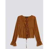 Ženska bluza B1480, Okrugli izrez,Braon