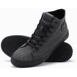 Ombre Men's high-top sneakers with decorative piping - brown Cene