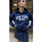 Laluvia Navy Blue Premium Cotton New York Print Hooded Sweatshirt cijene