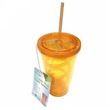 Čaša za vodu sa slamkom i poklopcem 500 ml narandžasta | Eponuda.com