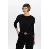 Defacto Women's Black Regular Fit Crew Neck Basic Plain Casual Long Sleeve T-Shirt