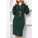 Dewberry 92522 Long Knit Women Dress (Belt Not Included)-GREEN | Shoptok.si