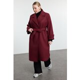 Trendyol Curve Claret Red Regular Fit Wide Collar Detailed Long Wool Blend Cashmere Coat | ePonuda.com