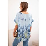 Kesi Włoski Women's cotton shirt with a floral pattern blue | shoptok.hr