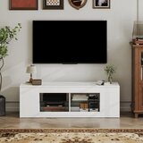  TV stalak 140 cm TV ormarić 6 pretinaca 2 staklene police iverica bijela | shoptok.hr