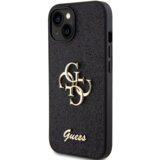 Guess GUHCP15SHG4SGK silikonski ovitek za iPhone 15 - črn z bleščicami in zlatim logom | Shoptok.si