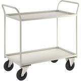 Kongamek Transportni voziček KM41, 2 polici z robom, DxŠxV 1070 x 550 x 1000 mm, bele barve, 2 vrtljivi in 2 fiksni kolesi | Shoptok.si