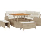 vidaXL 8-delni vrtni set s blazinami bež poli ratan akacija, 2-sedežni vrtni set s blazinami bež poli ratan, 3-delni vrtnarski jedilni set s blazinami bež poli ratan akacija | Shoptok.si