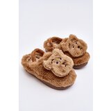 Kesi Children's fur slippers with teddy bear, brown Dicera Cene
