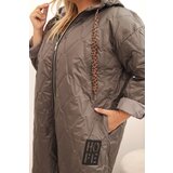 Kesi Włoski Women's Plus Size quilted jacket with a hood and the inscription HOPE cappuccino | Shoptok.si