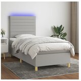  Krevet box spring s madracem LED svjetlosivi 90x200 cm tkanina | shoptok.hr