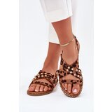 Boto Womens sandals on flat heel with golden studs leopard print Zanira | Shoptok.si