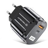  Techsuit - Zidni punjač Premium (CHPD038) - USB-A, QC 3.0, USB-C, 20 W - crni | shoptok.hr