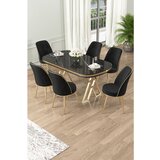 Hanah home Lai - Black Marble, Gold, Black Black MarbleGoldBlack Dining Table & Chairs Set (7 Pieces) | ePonuda.com