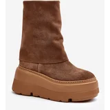 Kesi Suede women's Zazoo ankle boots on a massive camel platform