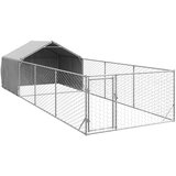 vidaXL Zunanji pasji boks z izpustom 7x2x1,5 m pocinkano jeklo | Shoptok.si