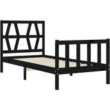  Posteljni okvir z vzglavjem črn 100x200 cm trden les, (20642596) | Shoptok.si