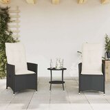 vidaXL Bistro garnitura 3-delna z blazinami črn poli ratan | Shoptok.si