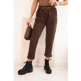 Kesi Włoski Women's pants with a striped belt brown Cijene