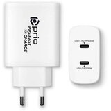 Prio 50W stenski polnilec za hitro polnjenje 30W PD PPS (USB C) + 20W PD (USB C) bel | Shoptok.si