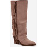 Boto Women's Cowboy Boots With Fringes On A Heel Beige Tivara | Shoptok.si