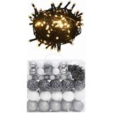 120-dijelni set božićnih kuglica s vrhom 300 LED bijelo-sive | shoptok.hr
