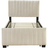 Lumor Oblazinjena postelja 90x190 cm iz žameta - Z vlečno posteljo 90x190 cm - Bež, (22155952) | Shoptok.si