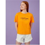 Koton Women's Orange Printed T-Shirt Short Sleeve Cotton Crew Neck | Shoptok.si