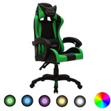 vidaXL racing stol z RGB LED lučkami zeleno in črno umetno usnje Cene