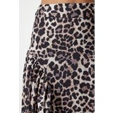 Women's Black Beige Leopard Patterned Flounce Summer Poplin Skirt | Shoptok.si