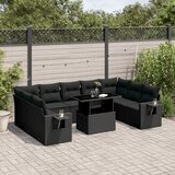 vidaXL Vrtna sedežna garnitura 10-delna z blazinami črn poli ratan | Shoptok.si