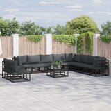 vidaXL Vrtna sedežna garnitura 11 pcs Črna 70 x 70 x 32 cm Aluminij | Shoptok.si