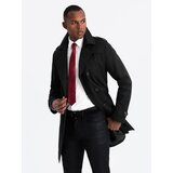 Ombre Elegant SLIM FIT men's trench coat with belt - black Cijene