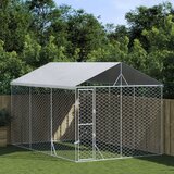 vidaXL Vanjski kavez za pse s krovom srebrni 3 x 4,5 x 2,5 m čelični | shoptok.hr
