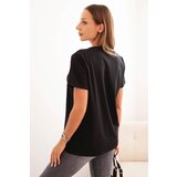 Polski Women's cotton blouse with a V-neck and short sleeves black | shoptok.hr