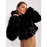 Fashion Hunters Black women's demi-season jacket with eco fur