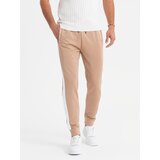Ombre Men's sweatpants joggers with contrasting stripes - beige | Shoptok.si