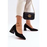 VINCEZA Black Suede Court Shoes with Chunky Heel Alessyndra | Shoptok.si