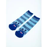 TRENDI Non-slip Kids Socks With Blue Striped Monster