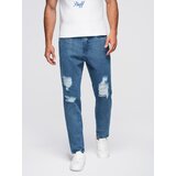 Ombre Men's denim joggers with asymmetrical stitching - blue Cijene