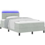 vidaXL Boks vzmetnica z vzmetnico in LED svetlo svetlo siva 120x190 cm Žamet | Shoptok.si
