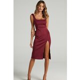 Madmext Claret Red with Straps and a Slit Detailed Midi Dress | Shoptok.si