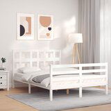 Maison Chic Posteljni okvir - Dvoposteljna postelja - Zakonska postelja z vzglavjem bel trden les-J15820, (21765125) | Shoptok.si