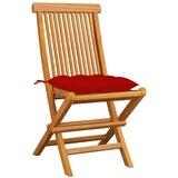 Maison Chic Vrtni stoli - Stol za vrt z rdečimi blazinami 4 kosi trdna tikovina JS2581, (21876678) Cene
